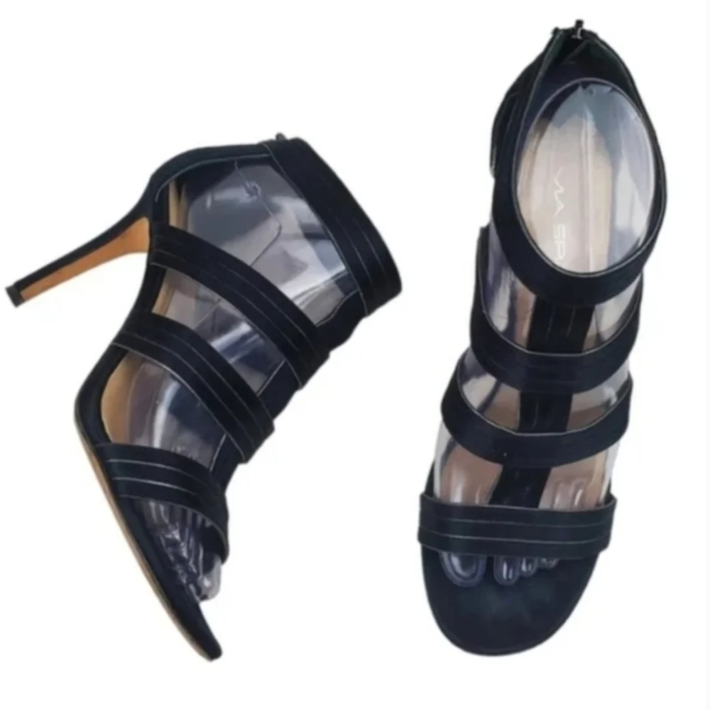 Via Spiga black cage heel sandals